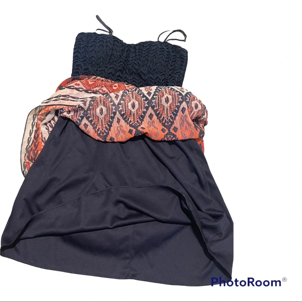 Trixxi Maxi Sun Dress Sleeveless w Navy Crocket Open back 100%Polyester Small - Picture 13 of 13